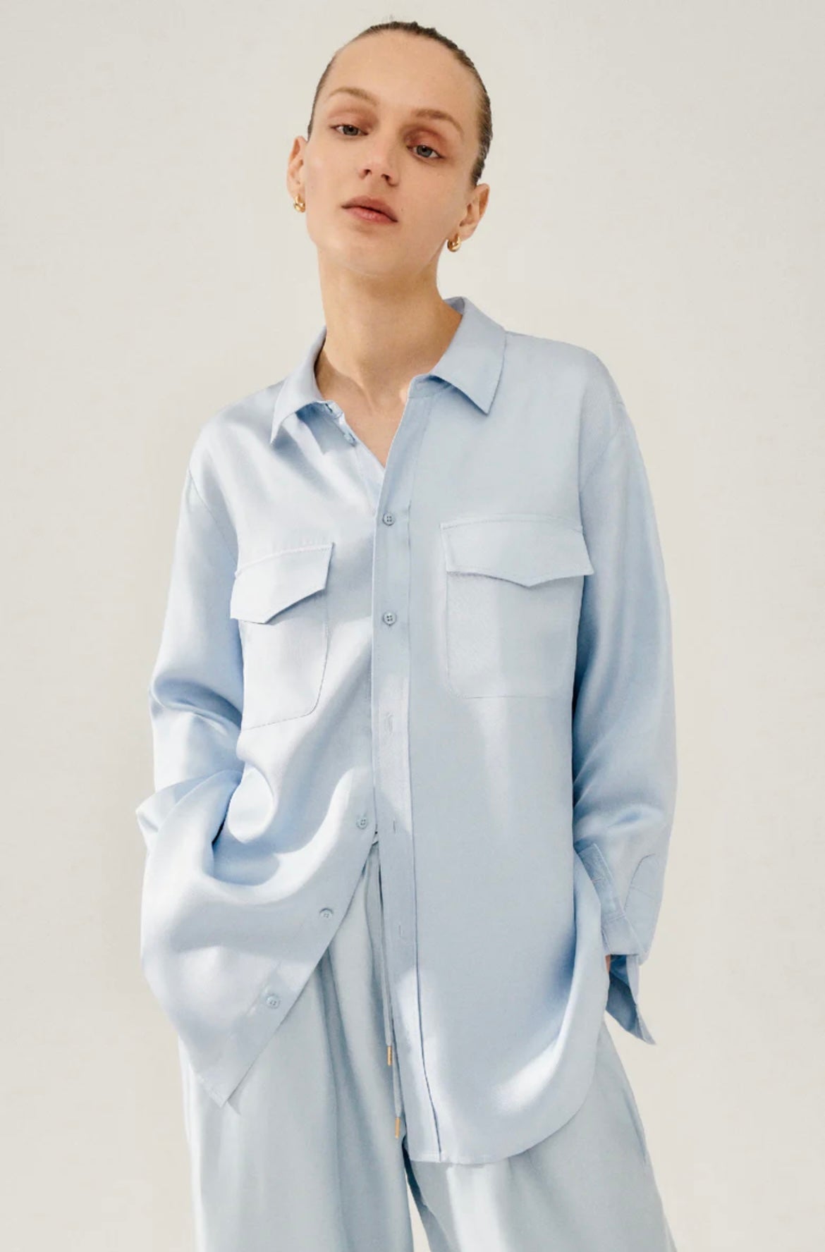 SL Silk Twill Boyfriend Shirt