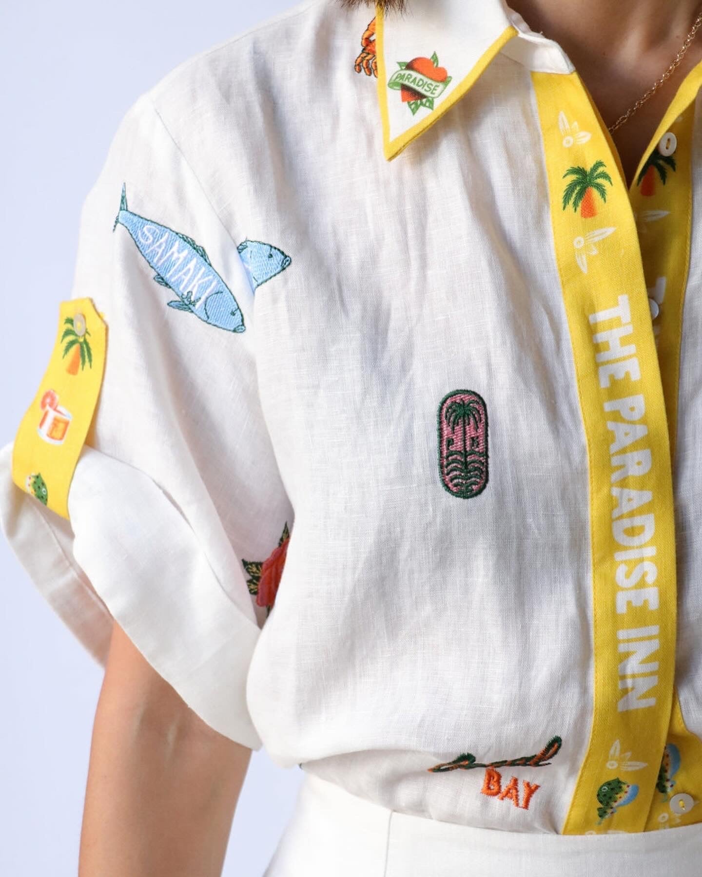 Alms Blue Marlin Embroidered Shirt & Mini Skirt Set