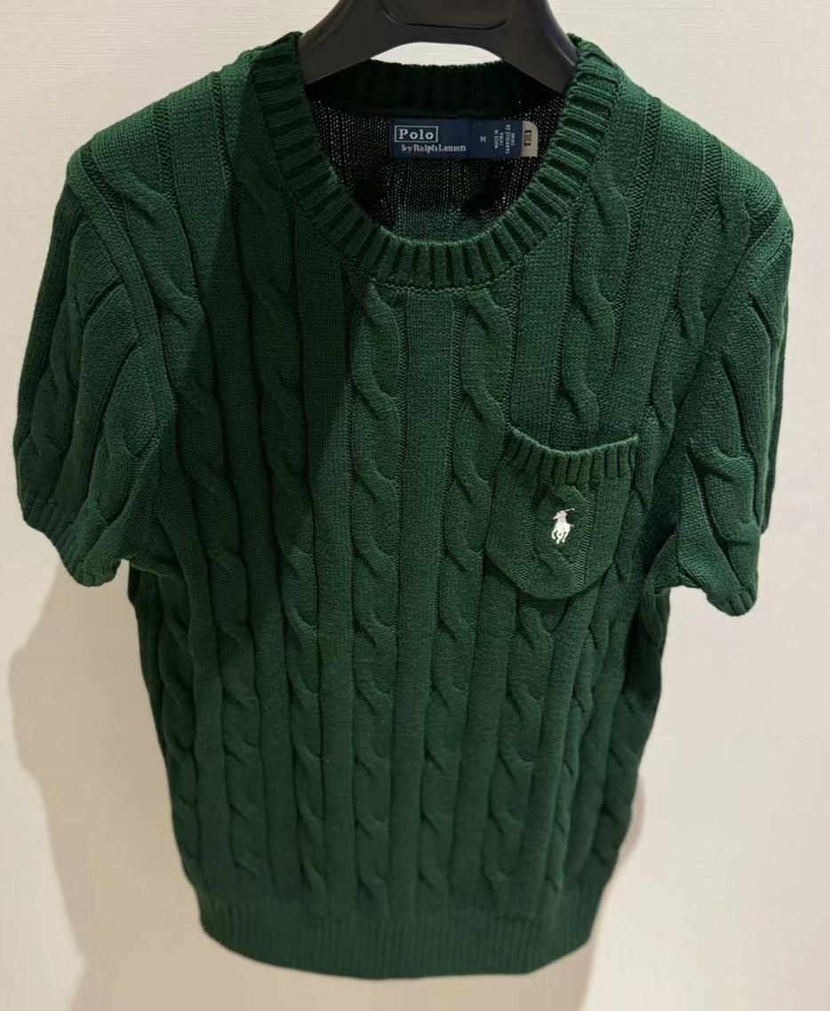 RL Cable Knit Cotton Short Sleeve Sweater