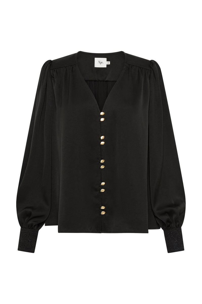 Aj Paloma Lace Cuff Blouse Shirt