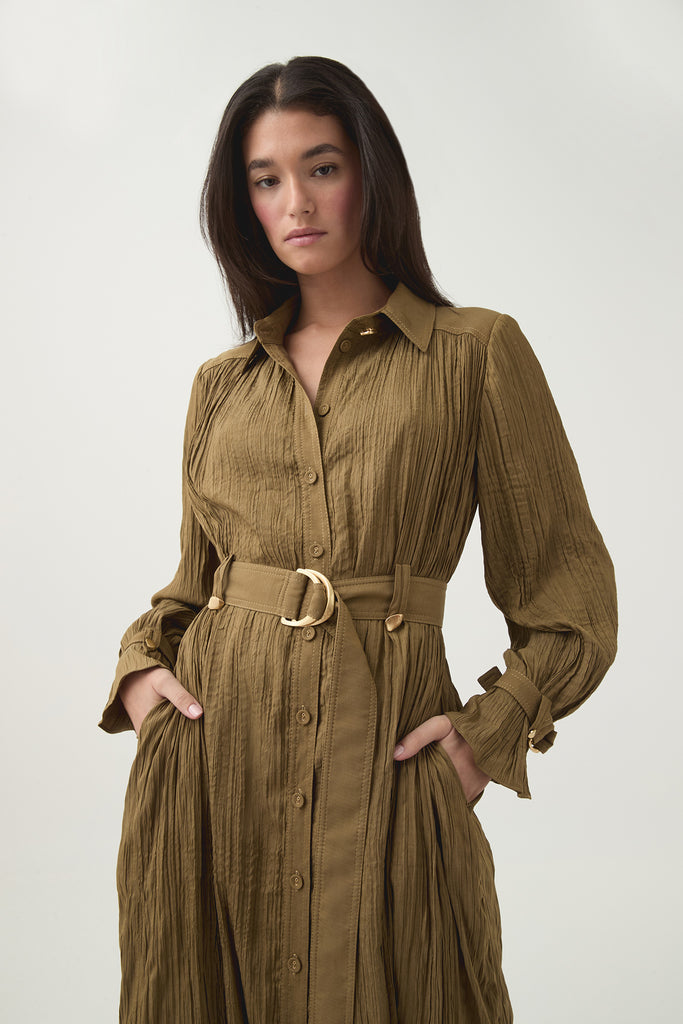 Aj Bays Crushed Pleat Midi Dress