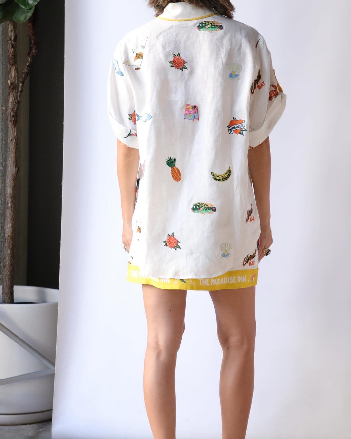 Alms Blue Marlin Embroidered Shirt & Mini Skirt Set