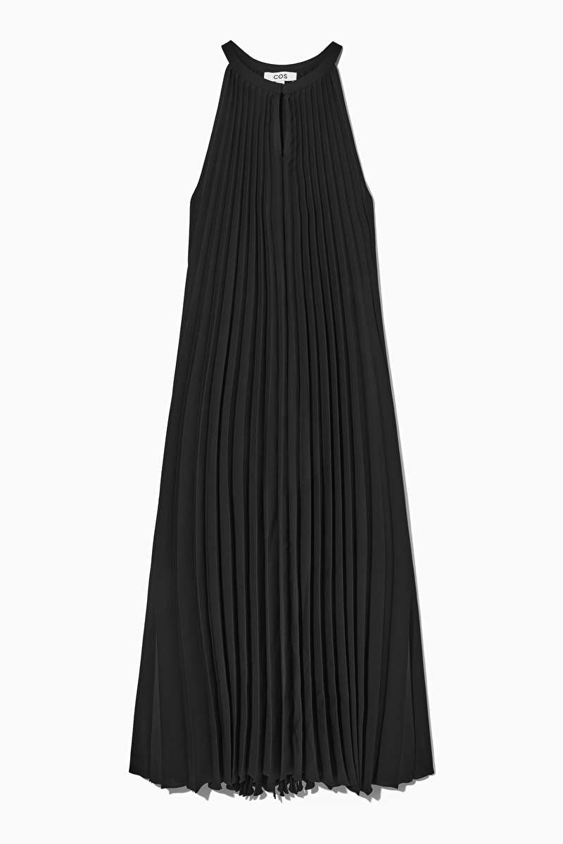 Cs Pleated Halter Neck Midi Dress