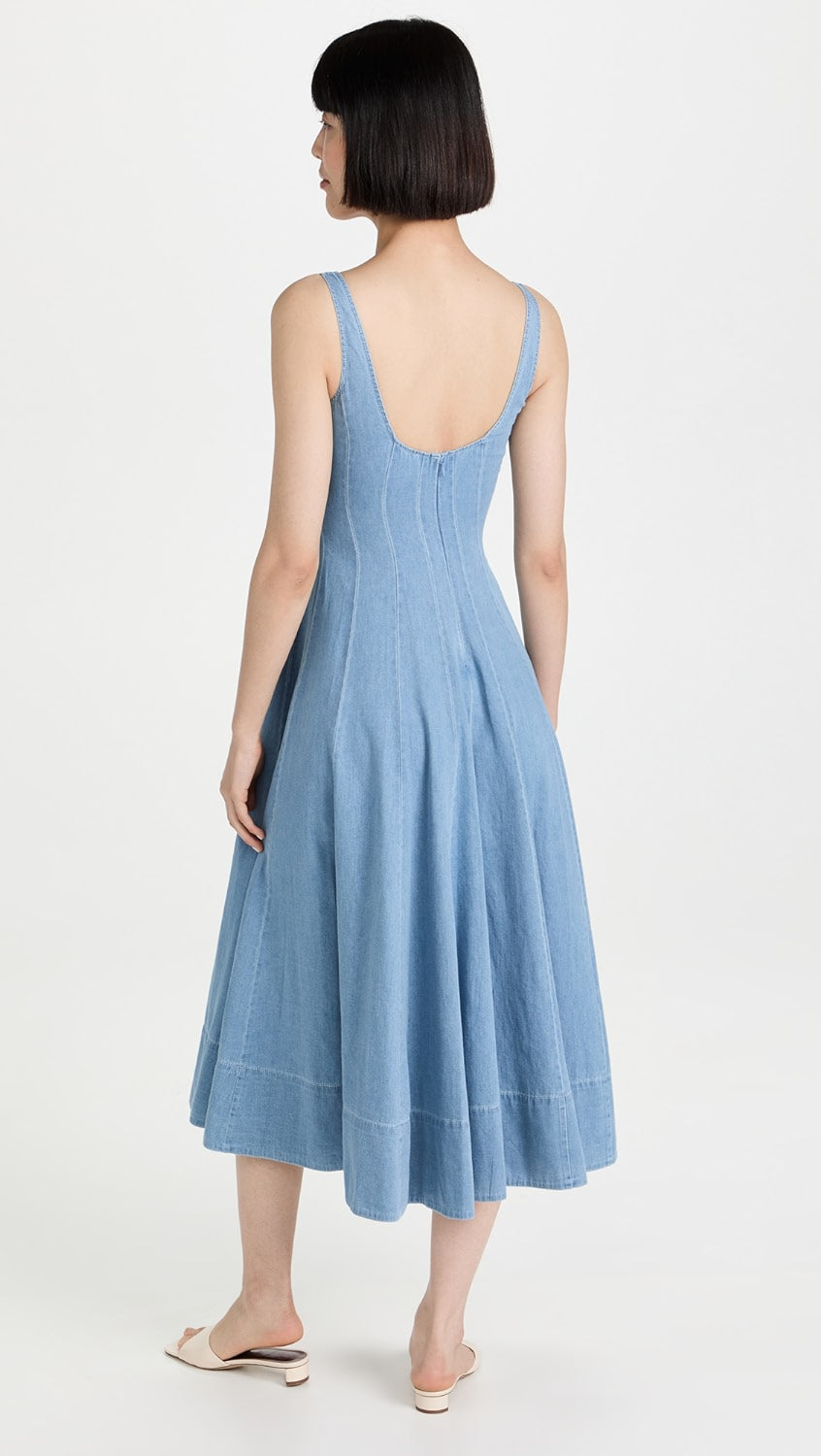 Std Wells Midi Dress - Light Wash Blue Denim