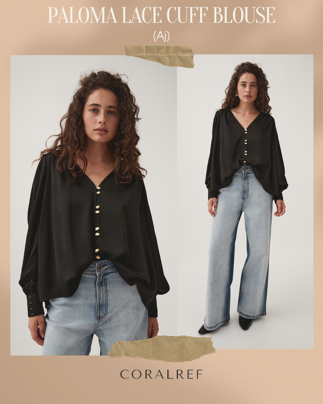 Aj Paloma Lace Cuff Blouse Shirt