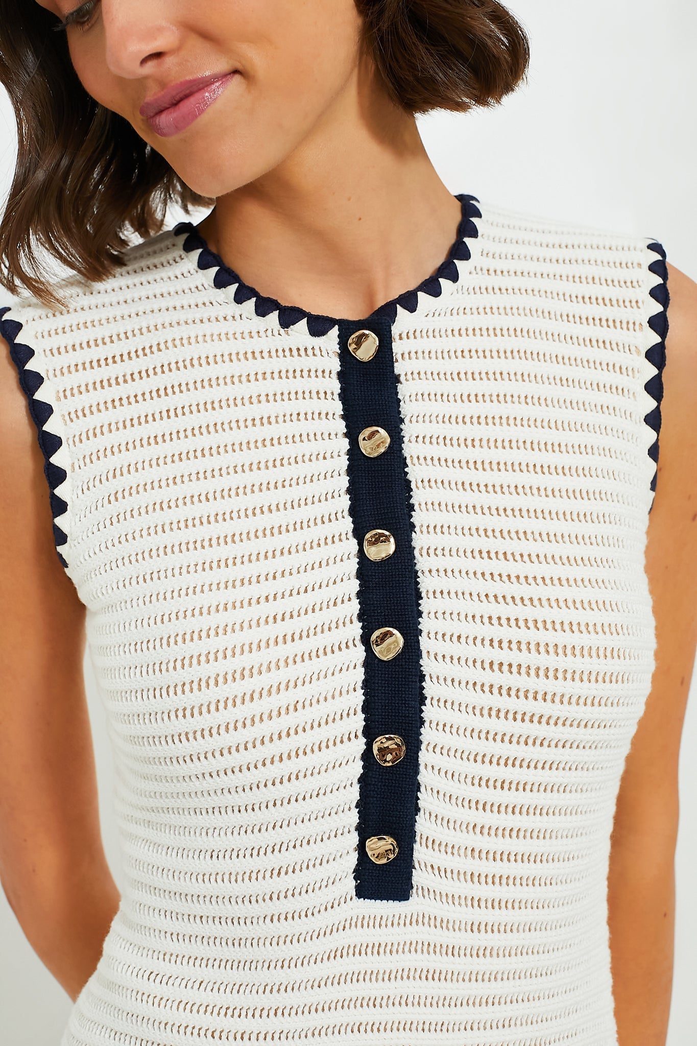 SP Cream Crochet Contrast Trim Mini Dress