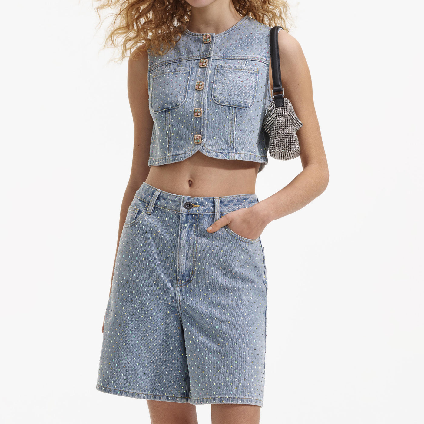 SP Rhinestone Denim Crop Top