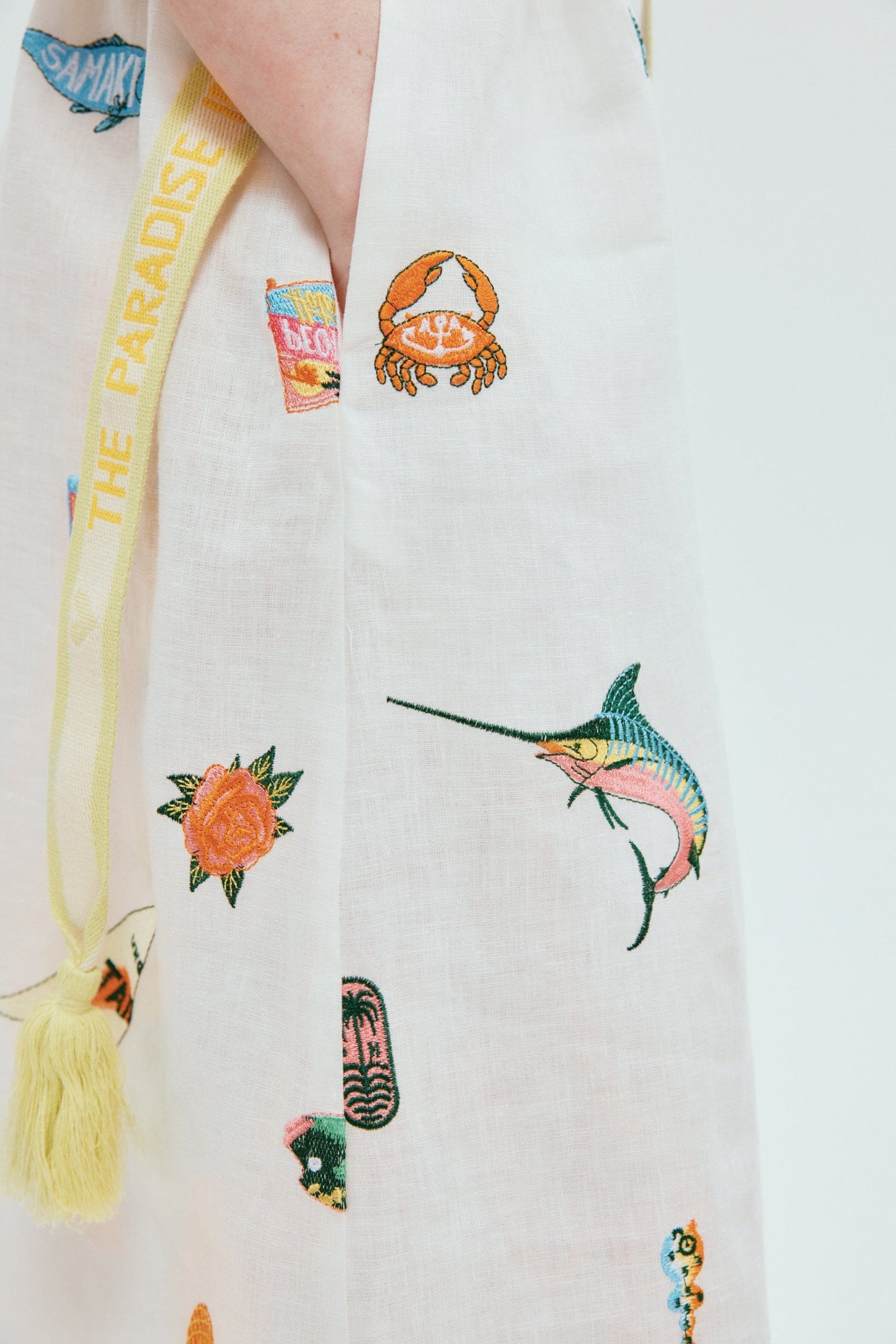 Alms Blue Marlin Embroidered Midi Dress