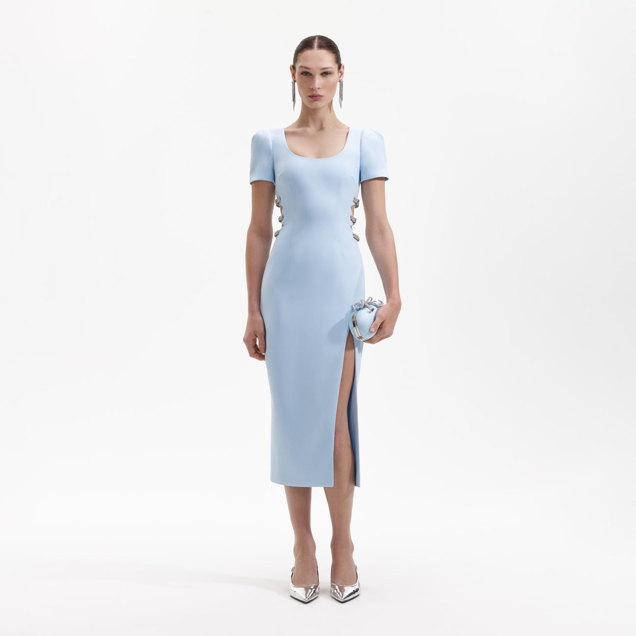 SP Blue Crepe Split Midi Dress