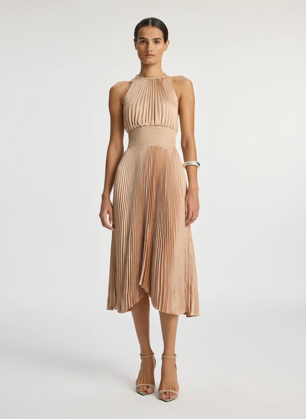 ALC Renzo II Satin Pleated Midi Dress