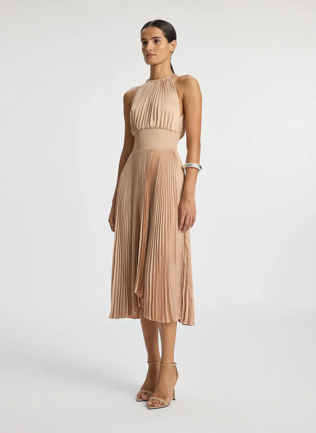 ALC Renzo II Satin Pleated Midi Dress