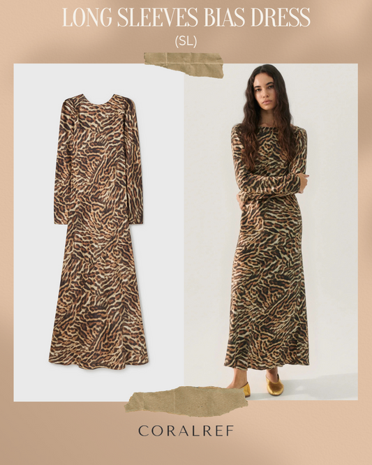 SL Long Sleeve Bias Maxi Dress in Leopard