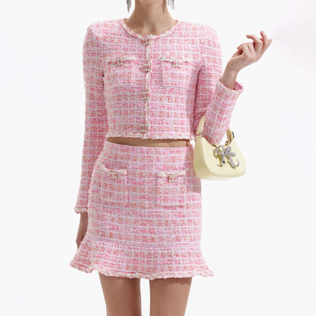 SP Pink Check Knit Cardigan & Mini Skirt Set
