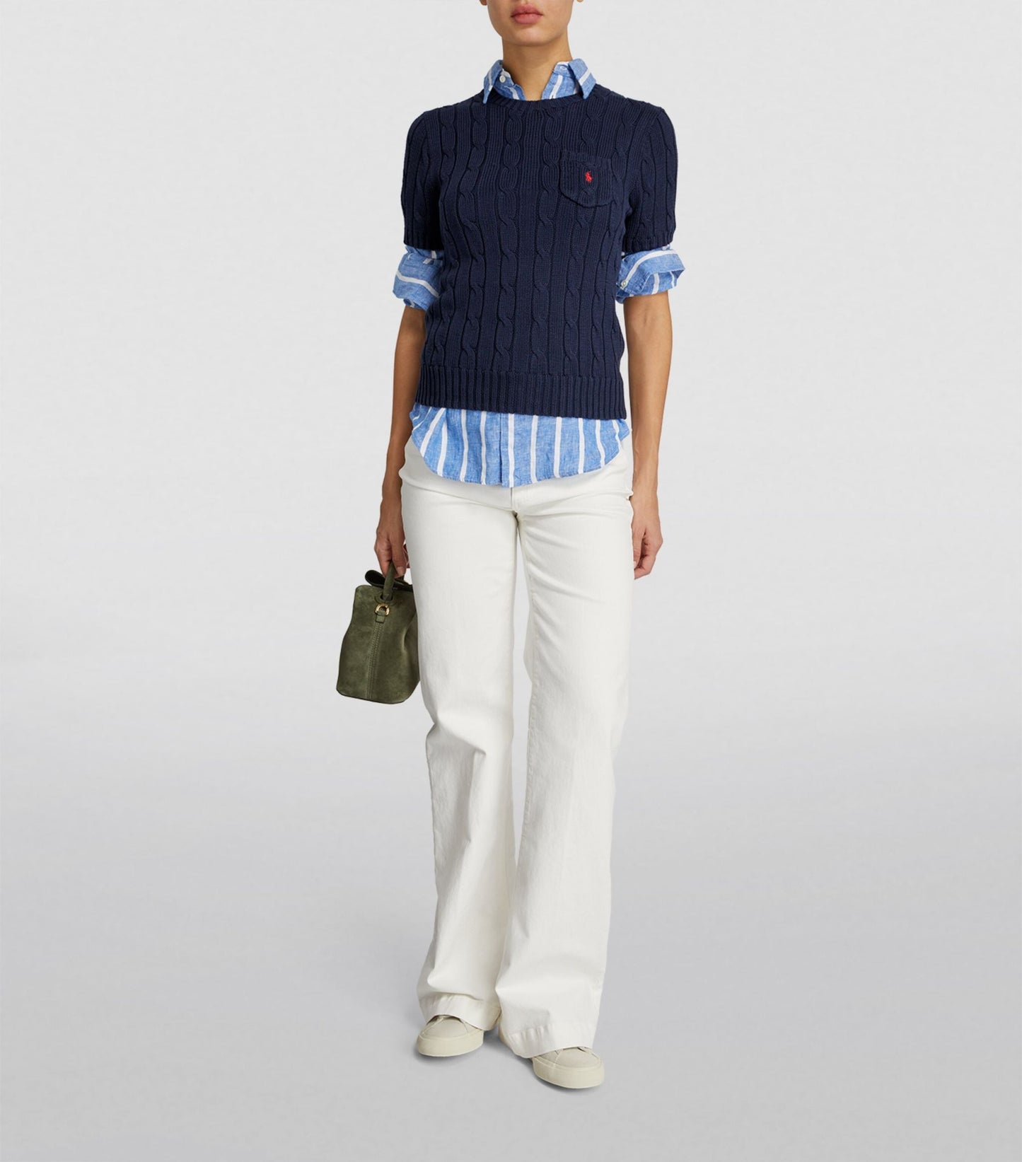 RL Cable Knit Cotton Short Sleeve Sweater