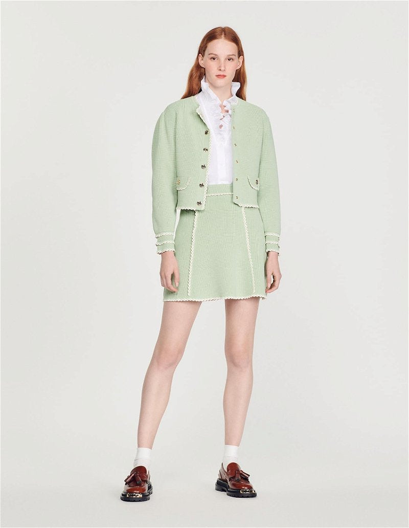 Sndr Knitted Cardigan & A Line Mini Skirt Set