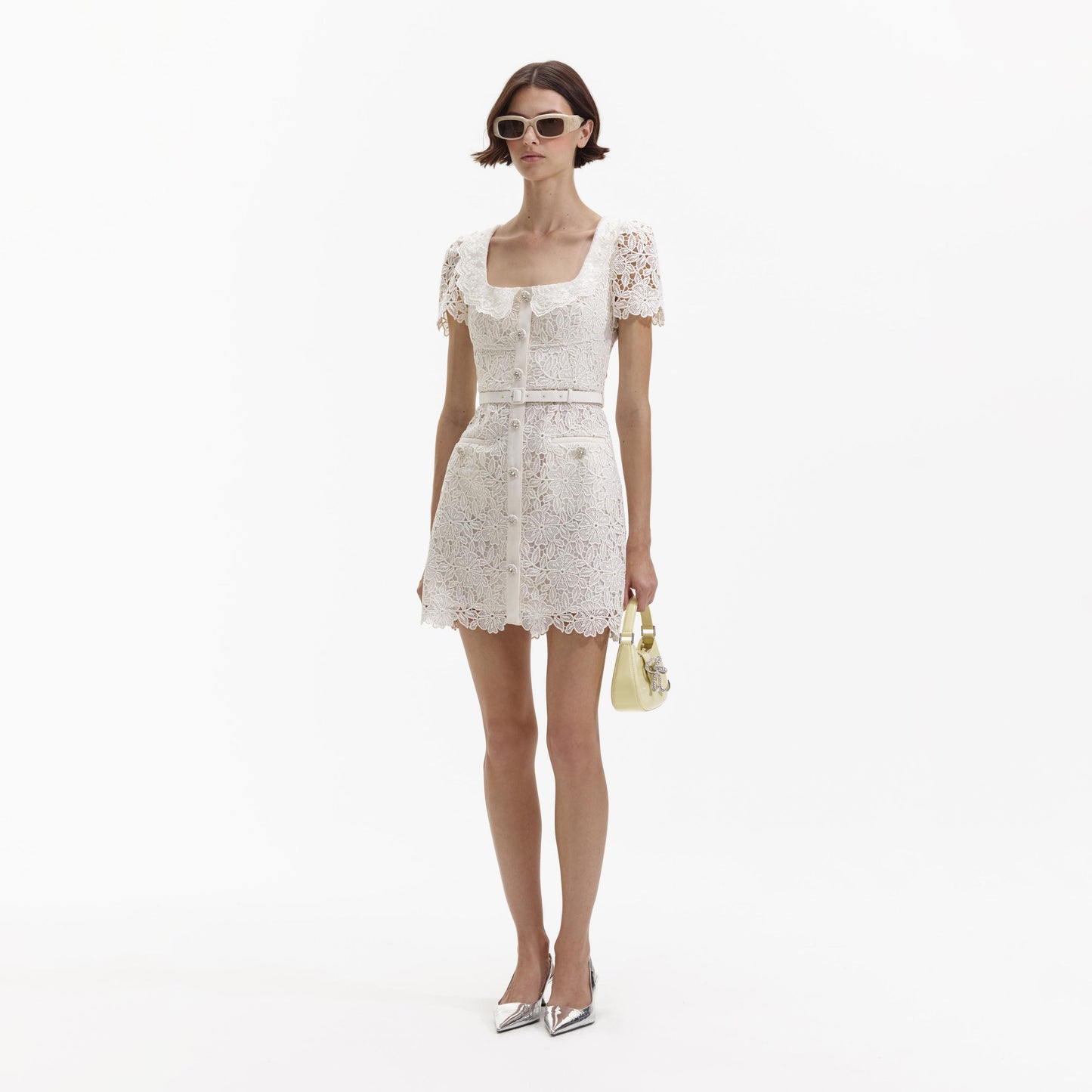 SP Guipure Lace Button Mini Dress