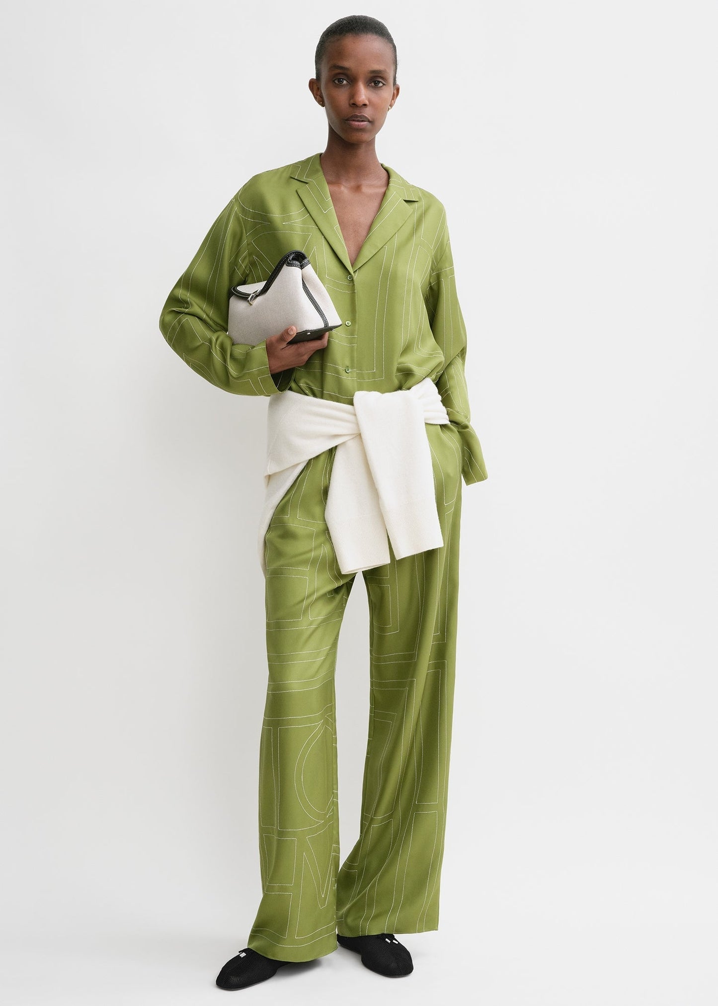 Ttm Monogram Silk Shirt, Pants & Shorts Set