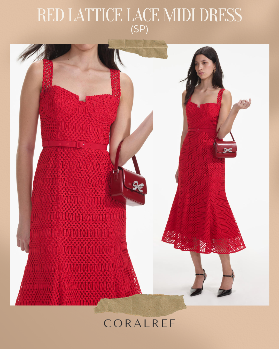 SP Red Lattice Lace Midi Dress