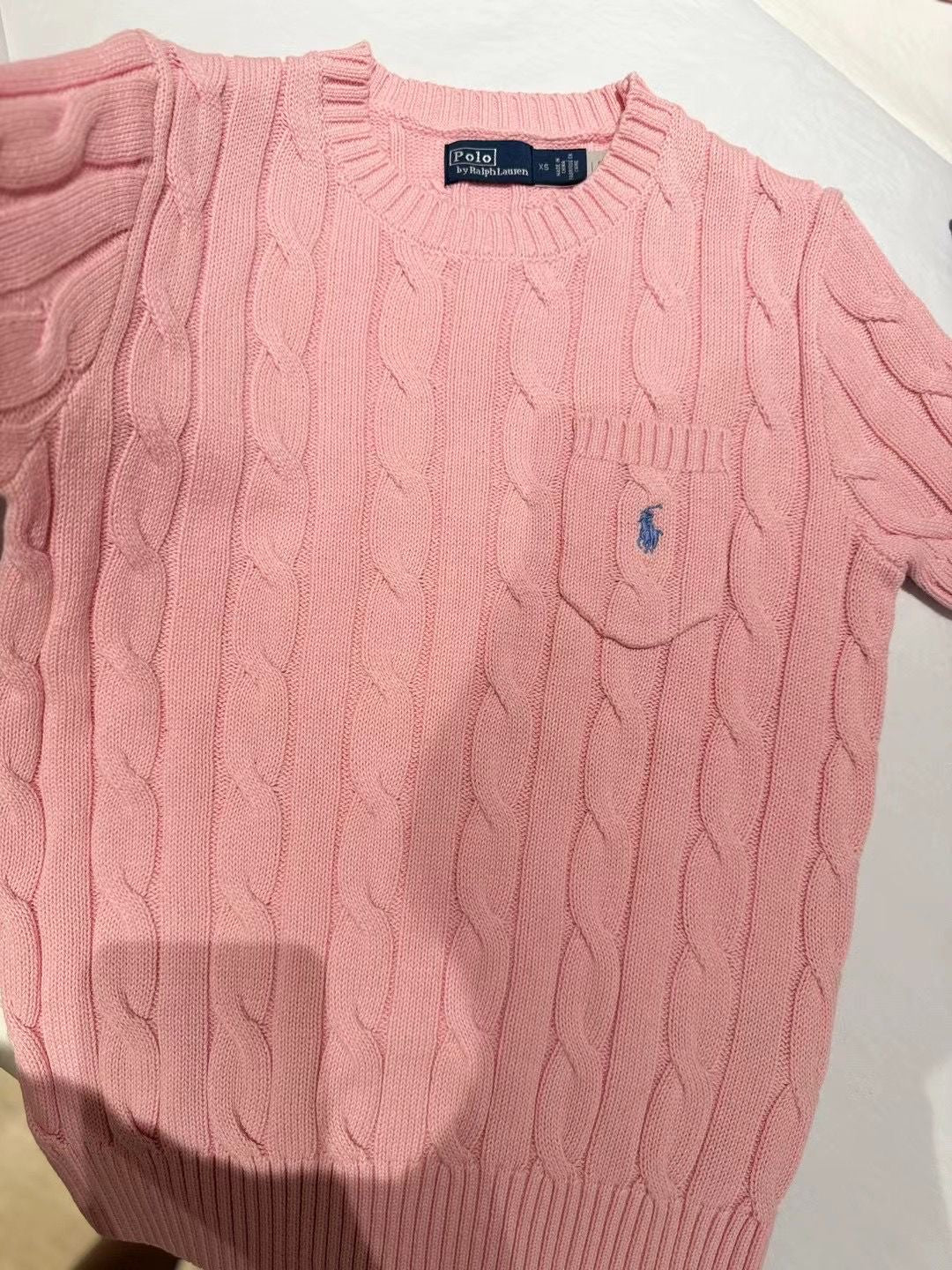 RL Cable Knit Cotton Short Sleeve Sweater