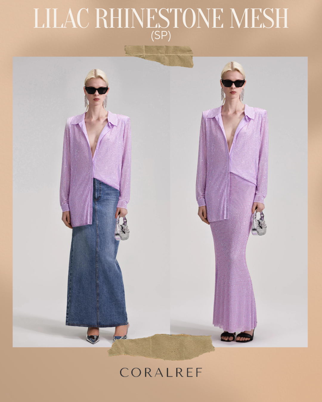 SP Lilac Rhinestone Mesh Shirt & Skirt Set