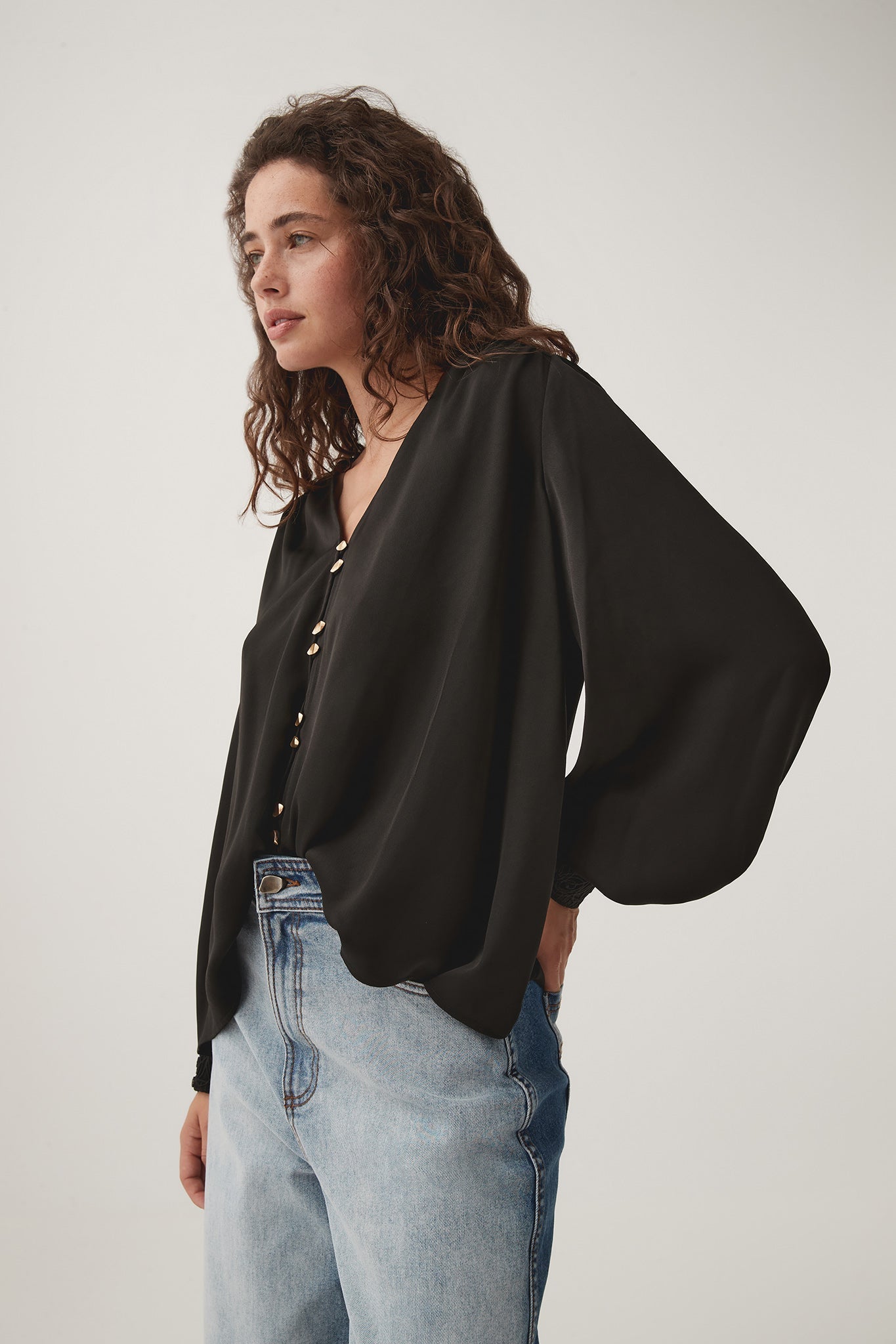 Aj Paloma Lace Cuff Blouse Shirt