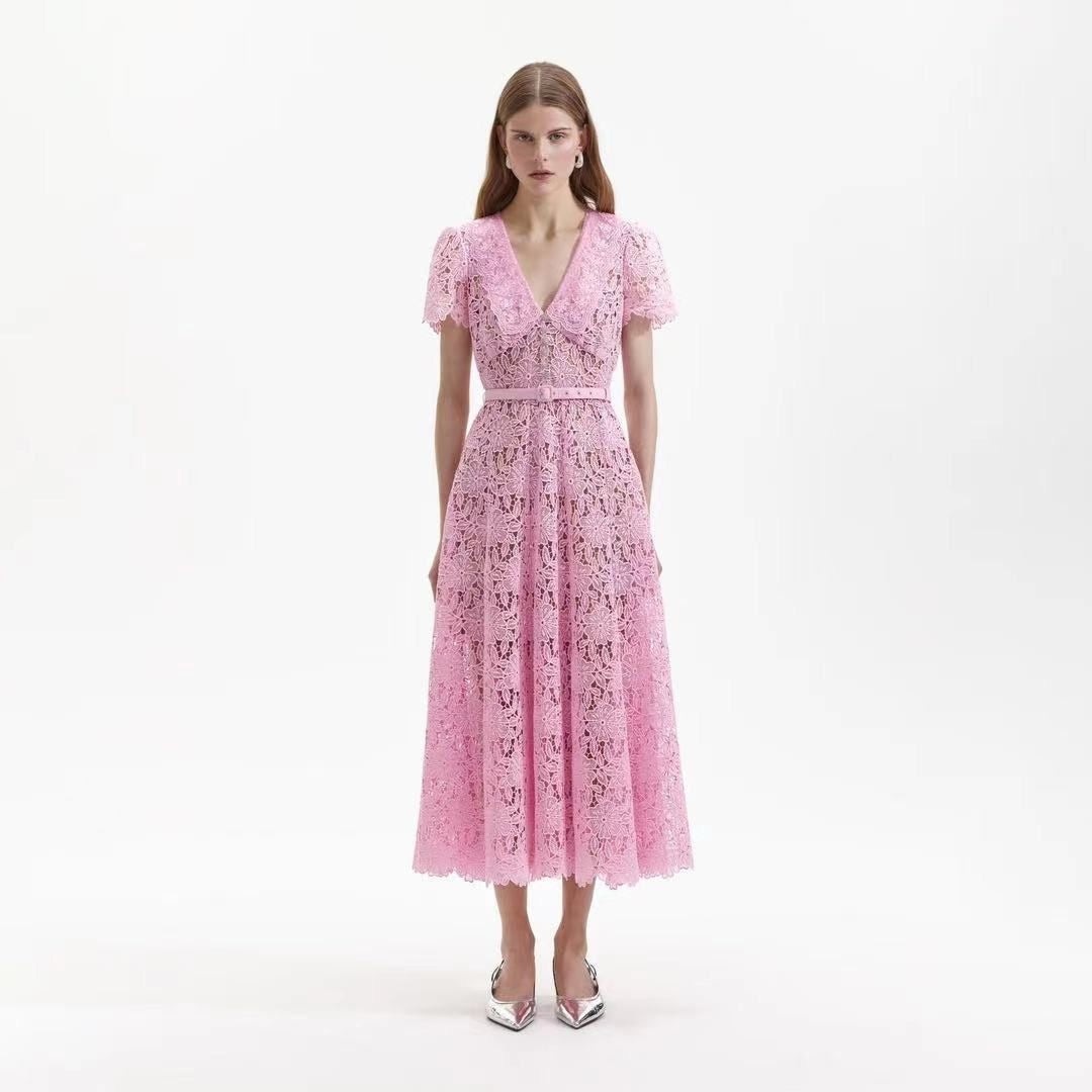 SP Pink Guipure Midi Dress