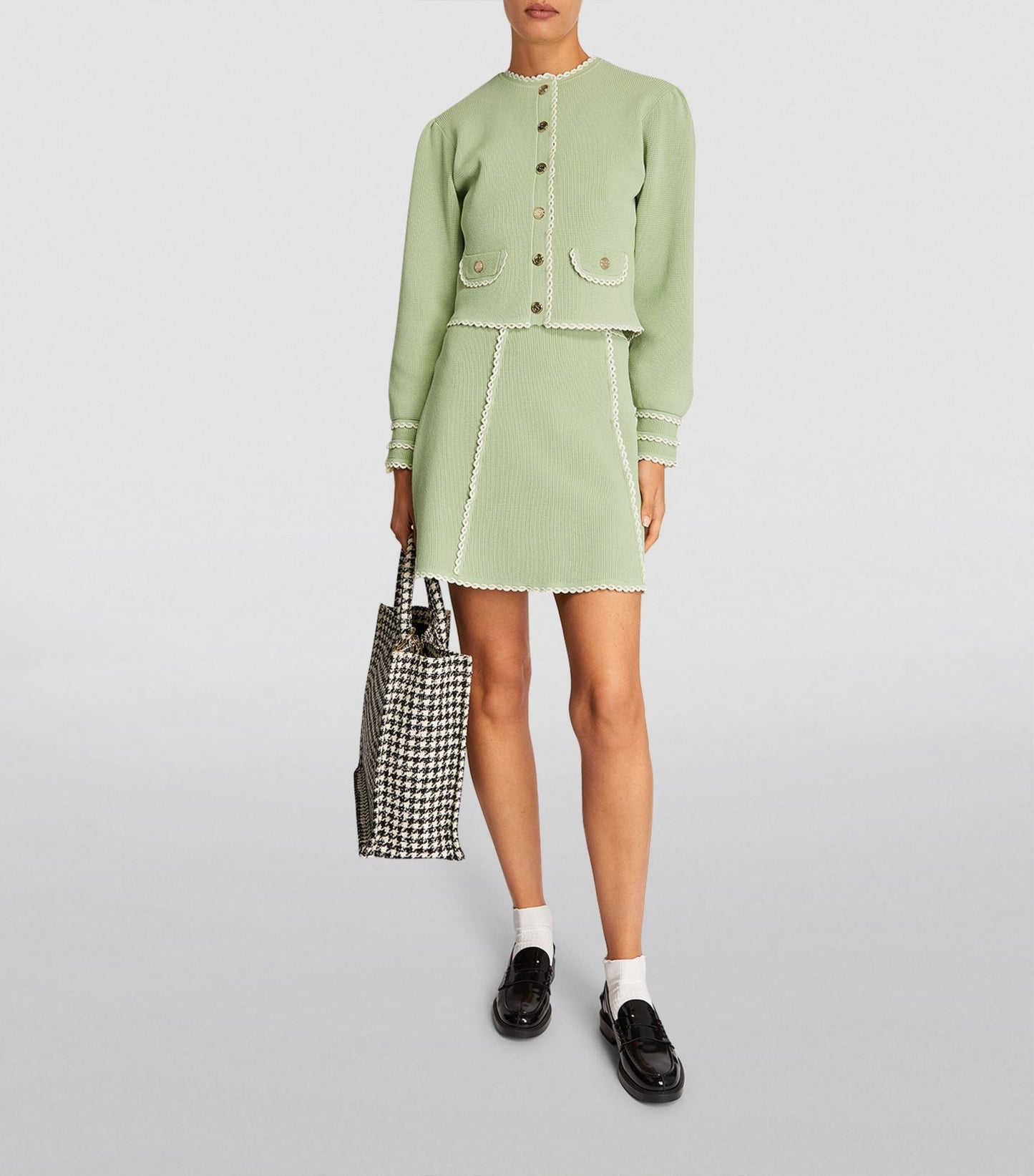 Sndr Knitted Cardigan & A Line Mini Skirt Set