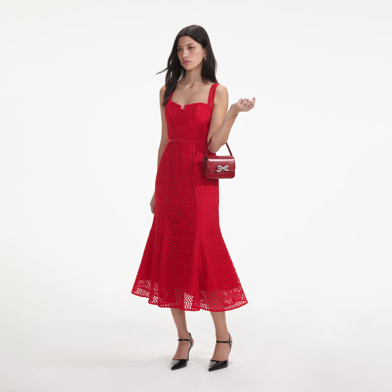 SP Red Lattice Lace Midi Dress