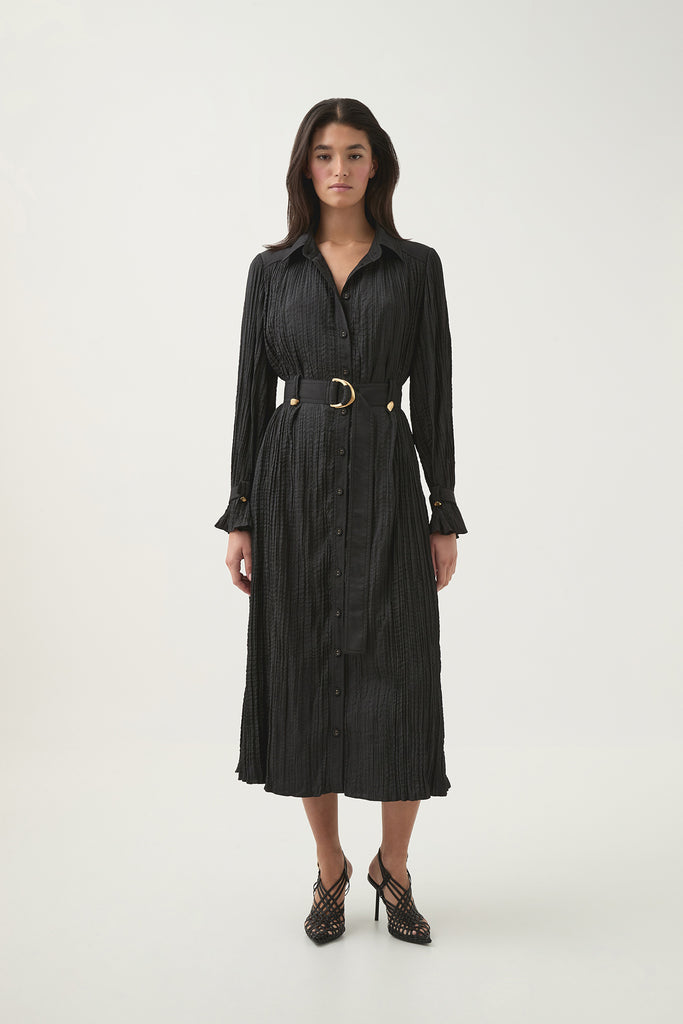Aj Bays Crushed Pleat Midi Dress