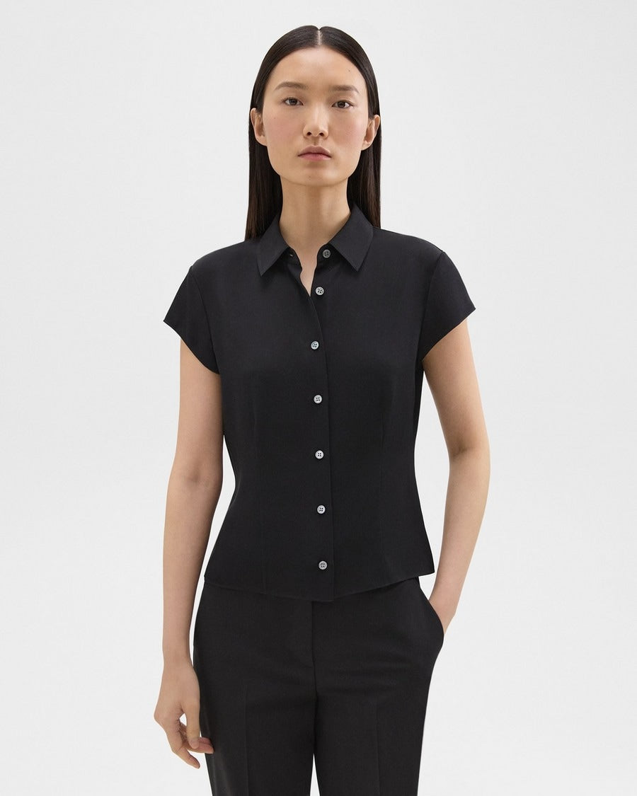 Thry Cap Sleeve Shirt in Silk Georgette