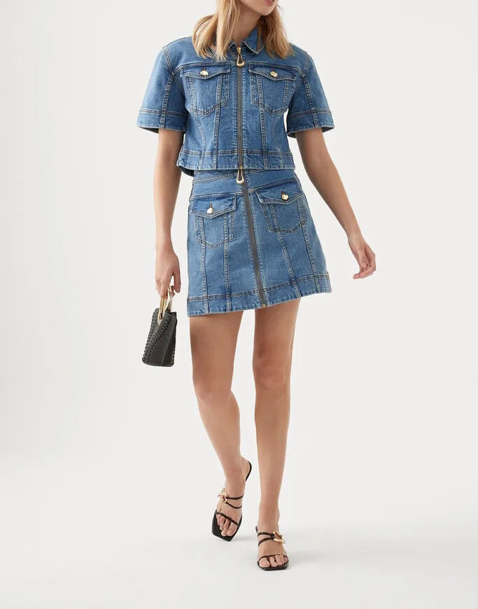 Aj Melody Denim Zip Mini Skirt