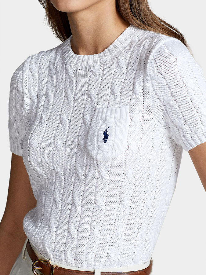 RL Cable Knit Cotton Short Sleeve Sweater