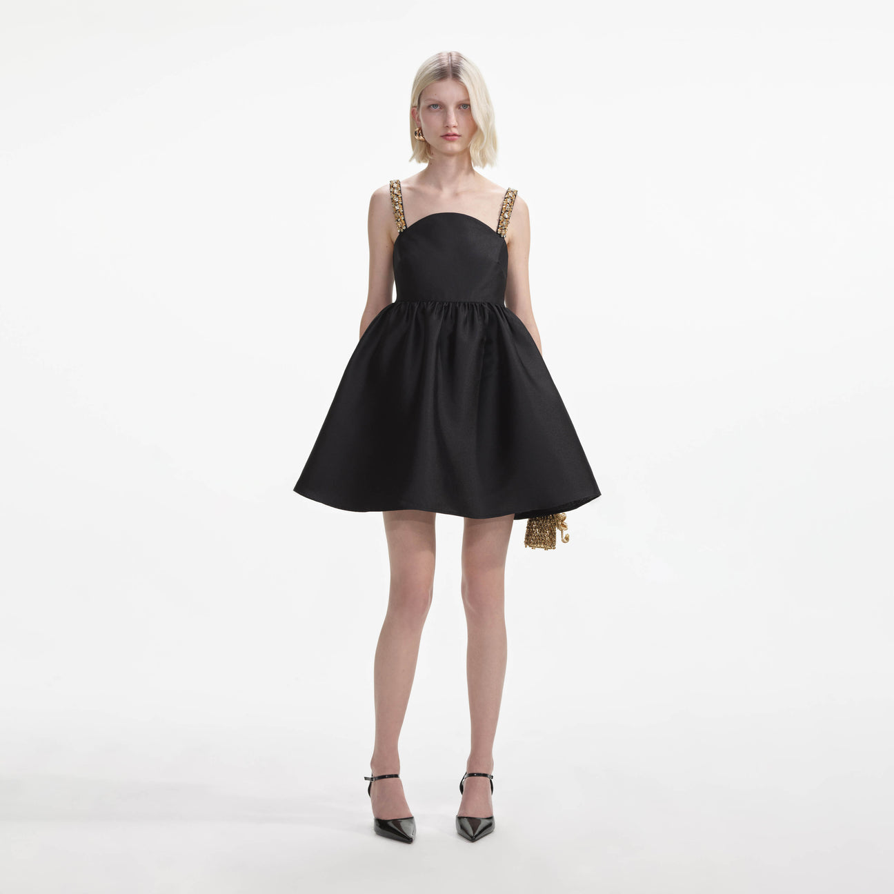 SP Black Taffeta Embellished Mini Dress