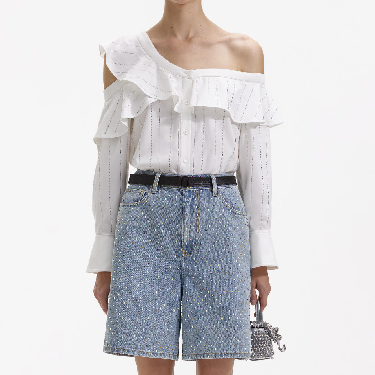 SP White Rhinestone Stripe Top