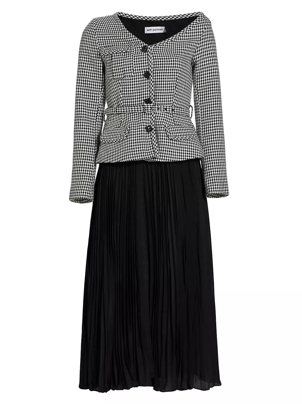 SP Houndstooth & Chiffon Midi Dress