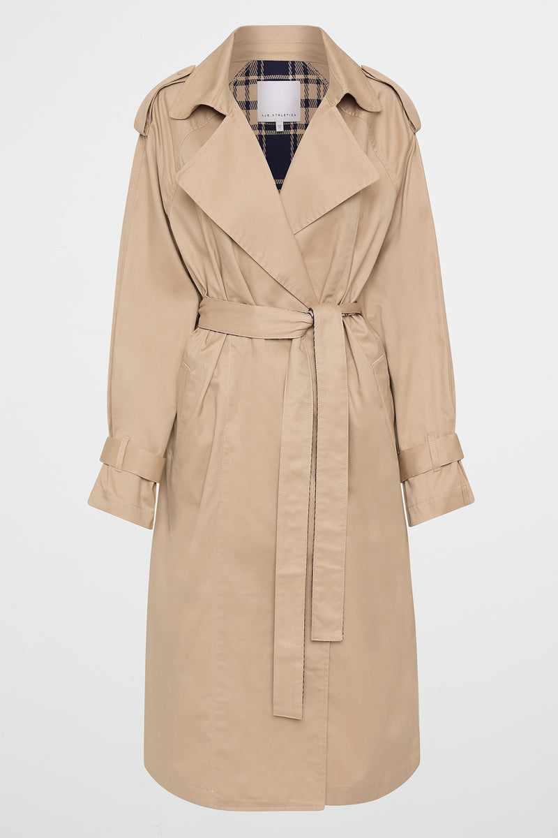 Aj Contrast Belted Trench Coat Jacket