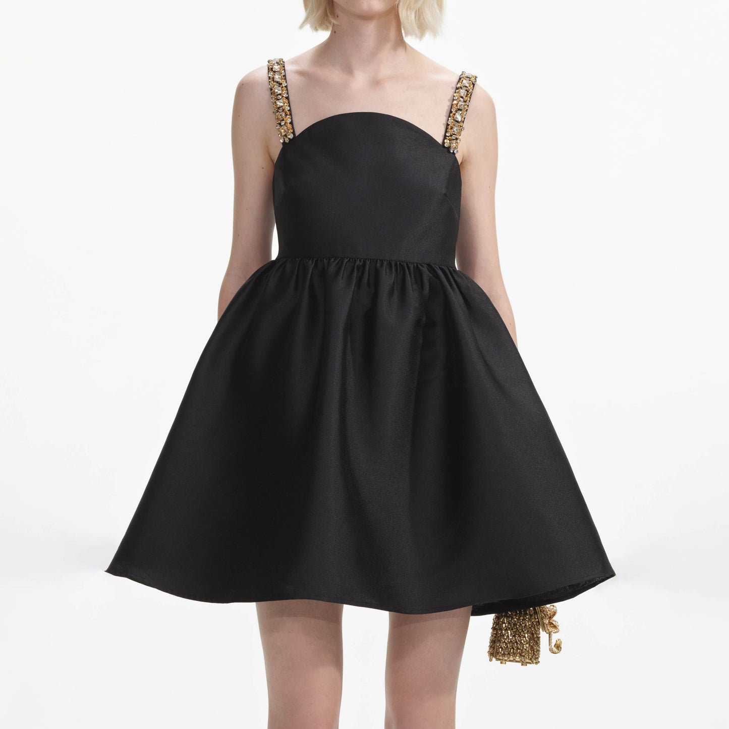SP Black Taffeta Embellished Mini Dress