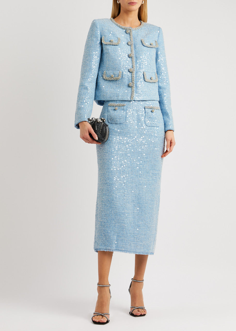 SP Blue Sequin Boucle Jacket & Mini Skirt Set