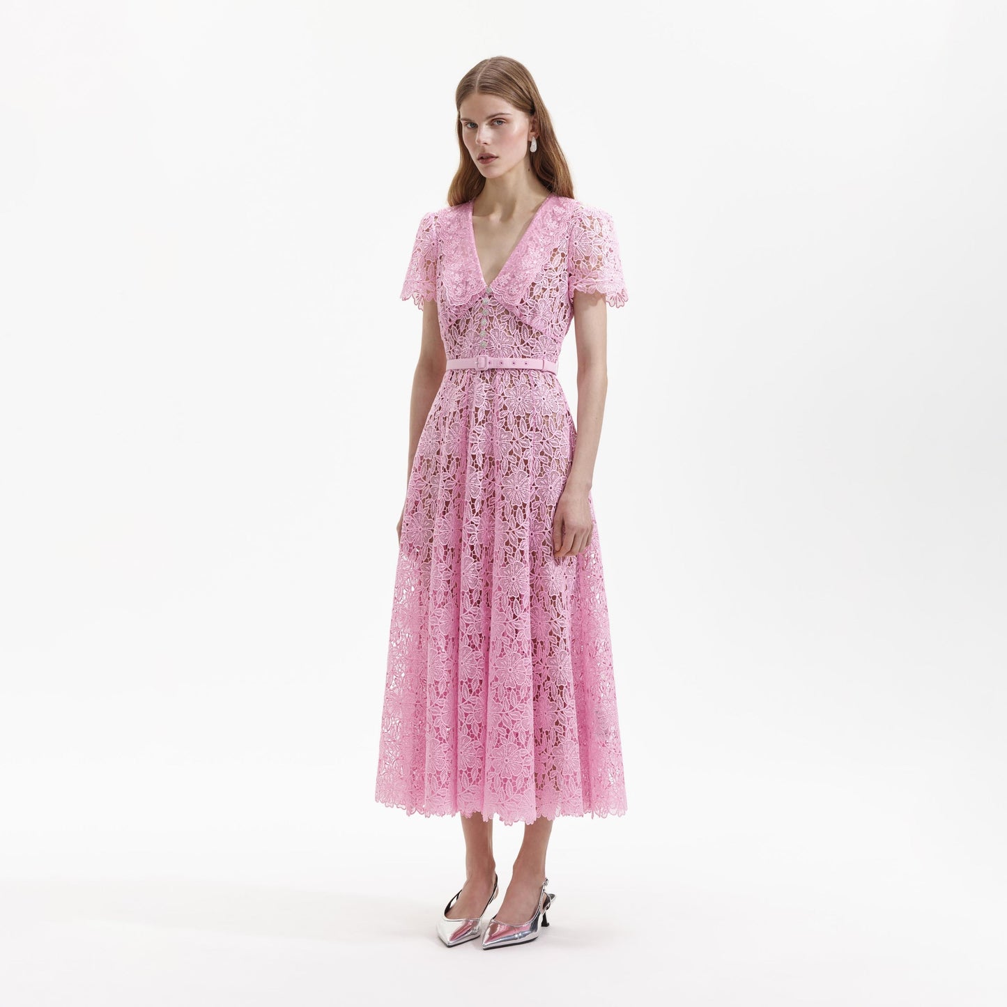 SP Pink Guipure Midi Dress