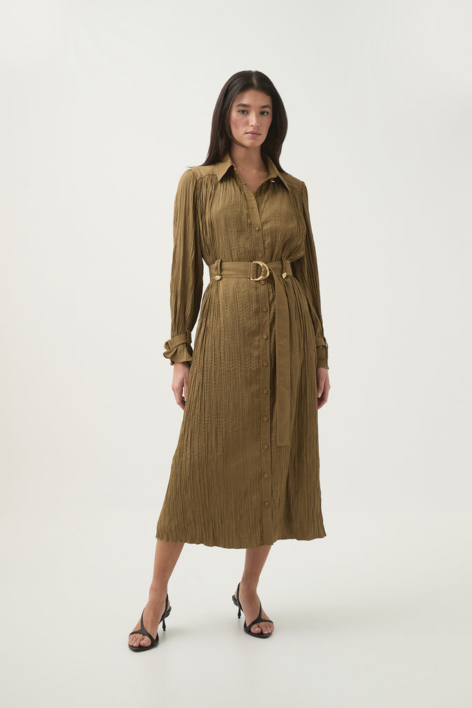 Aj Bays Crushed Pleat Midi Dress