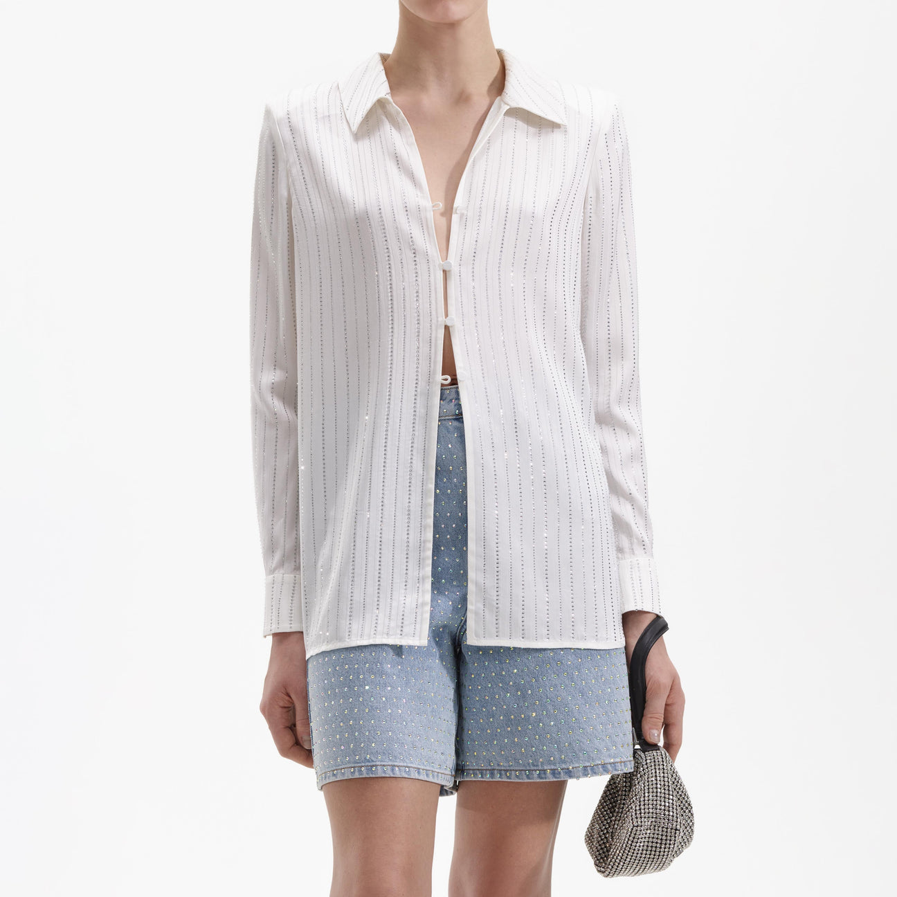 SP White Rhinestone Stripe Shirt