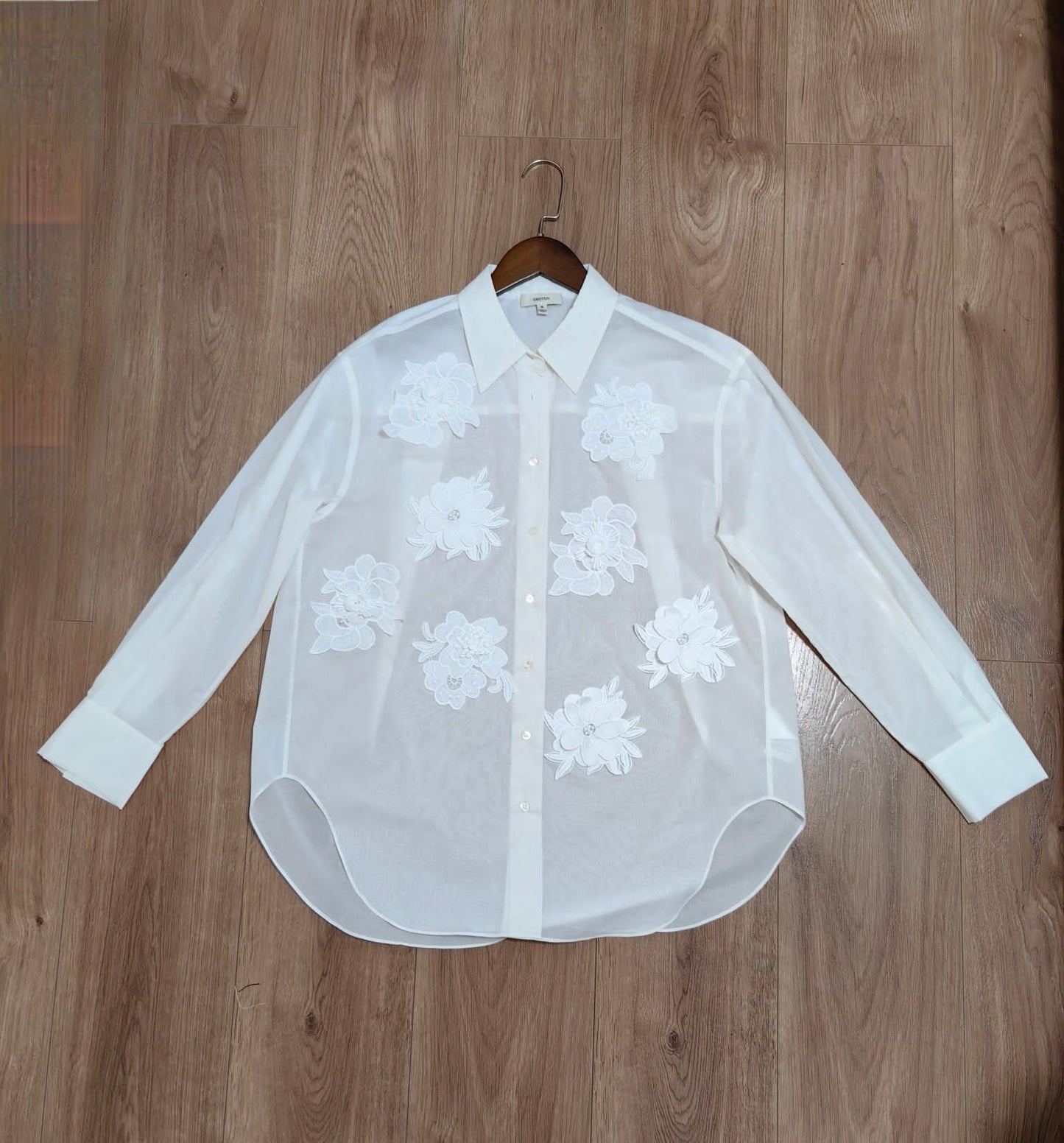 Ortn Lace Flower Sheer Overshirt