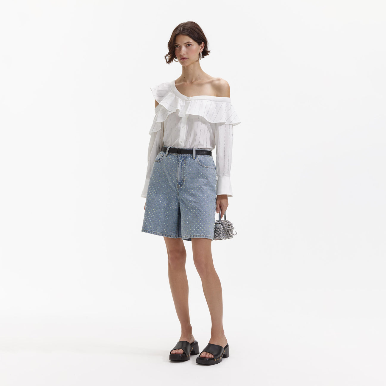 SP White Rhinestone Stripe Top