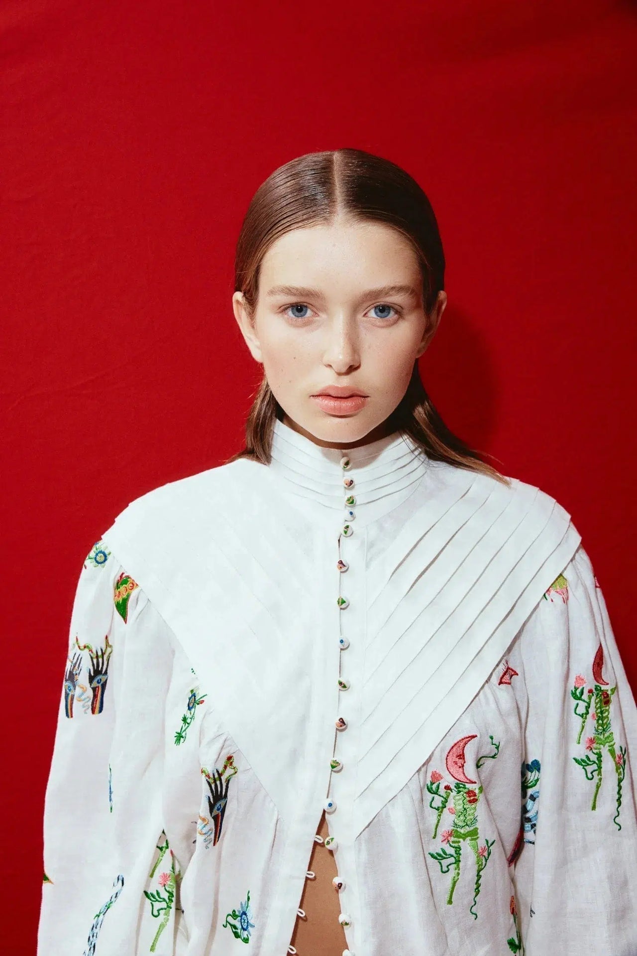 Alms Atticus Embroidered Shirt & Midi Skirt Set