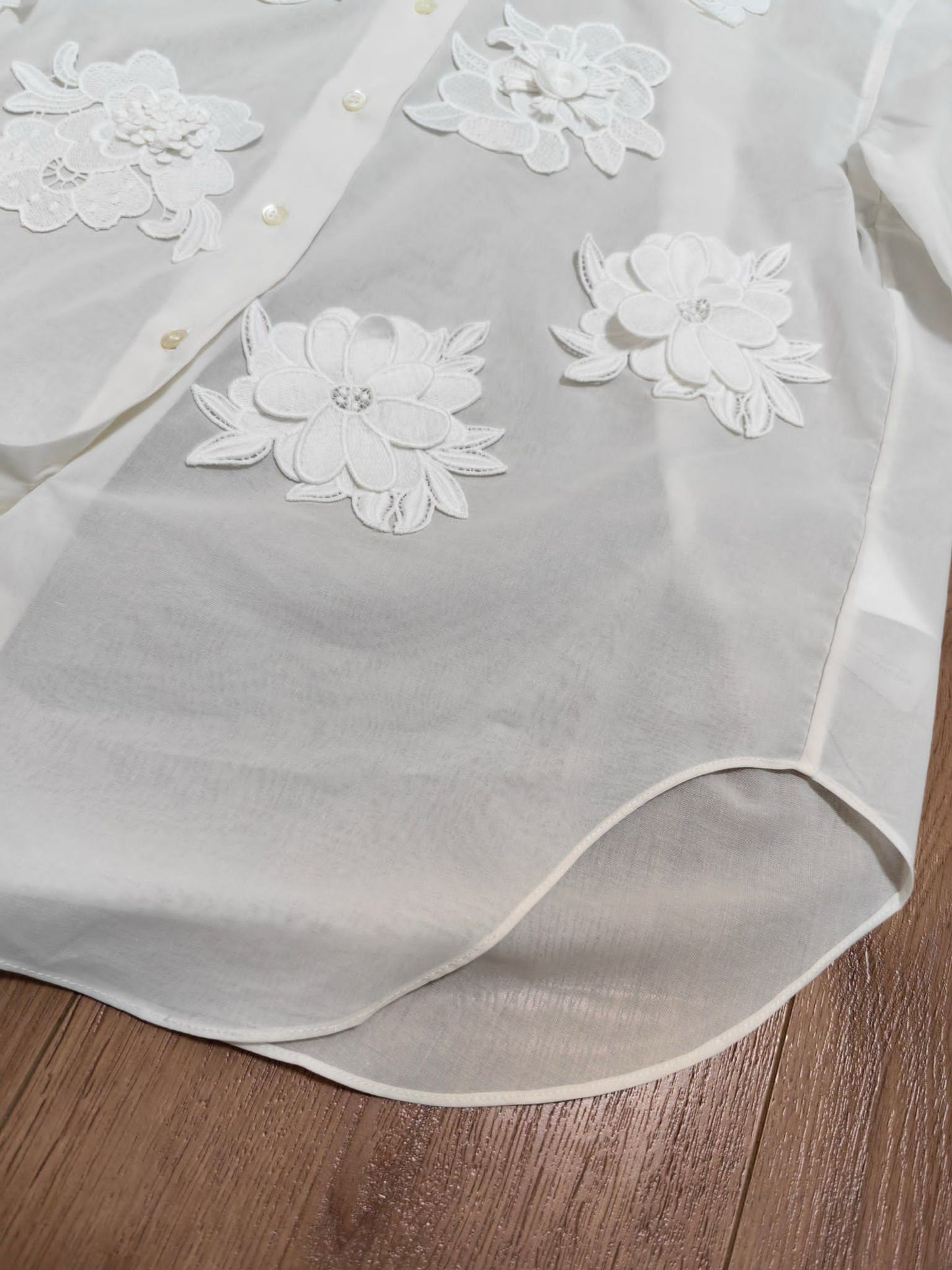 Ortn Lace Flower Sheer Overshirt