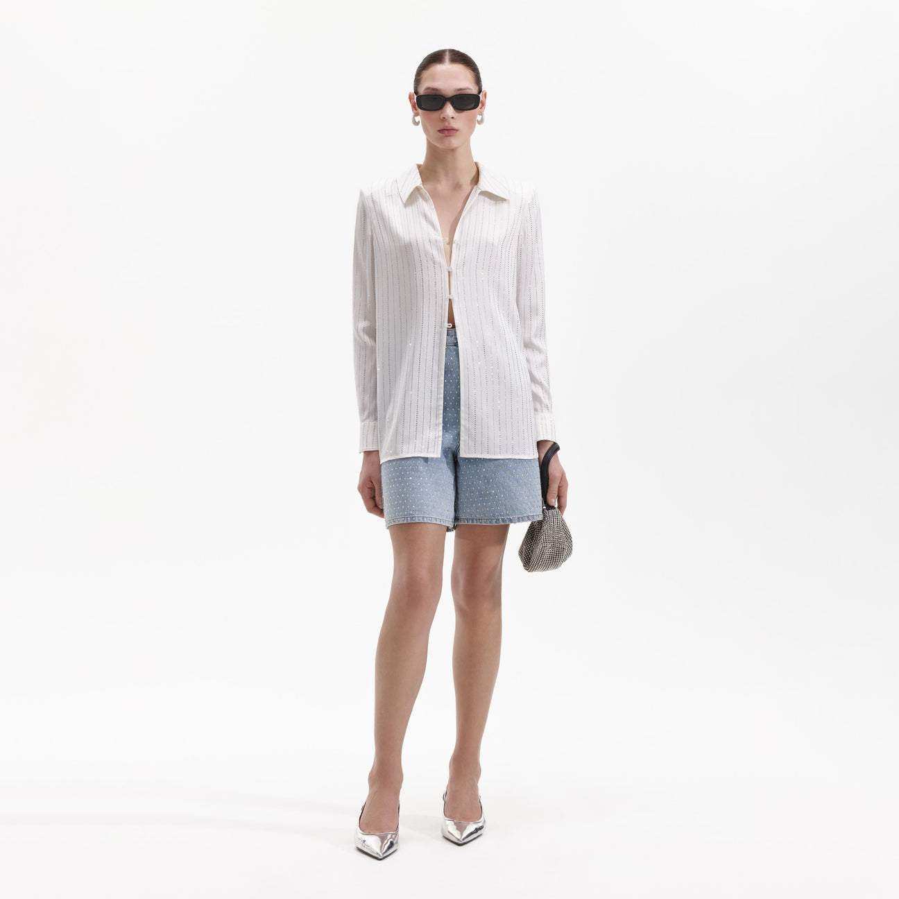 SP White Rhinestone Stripe Shirt