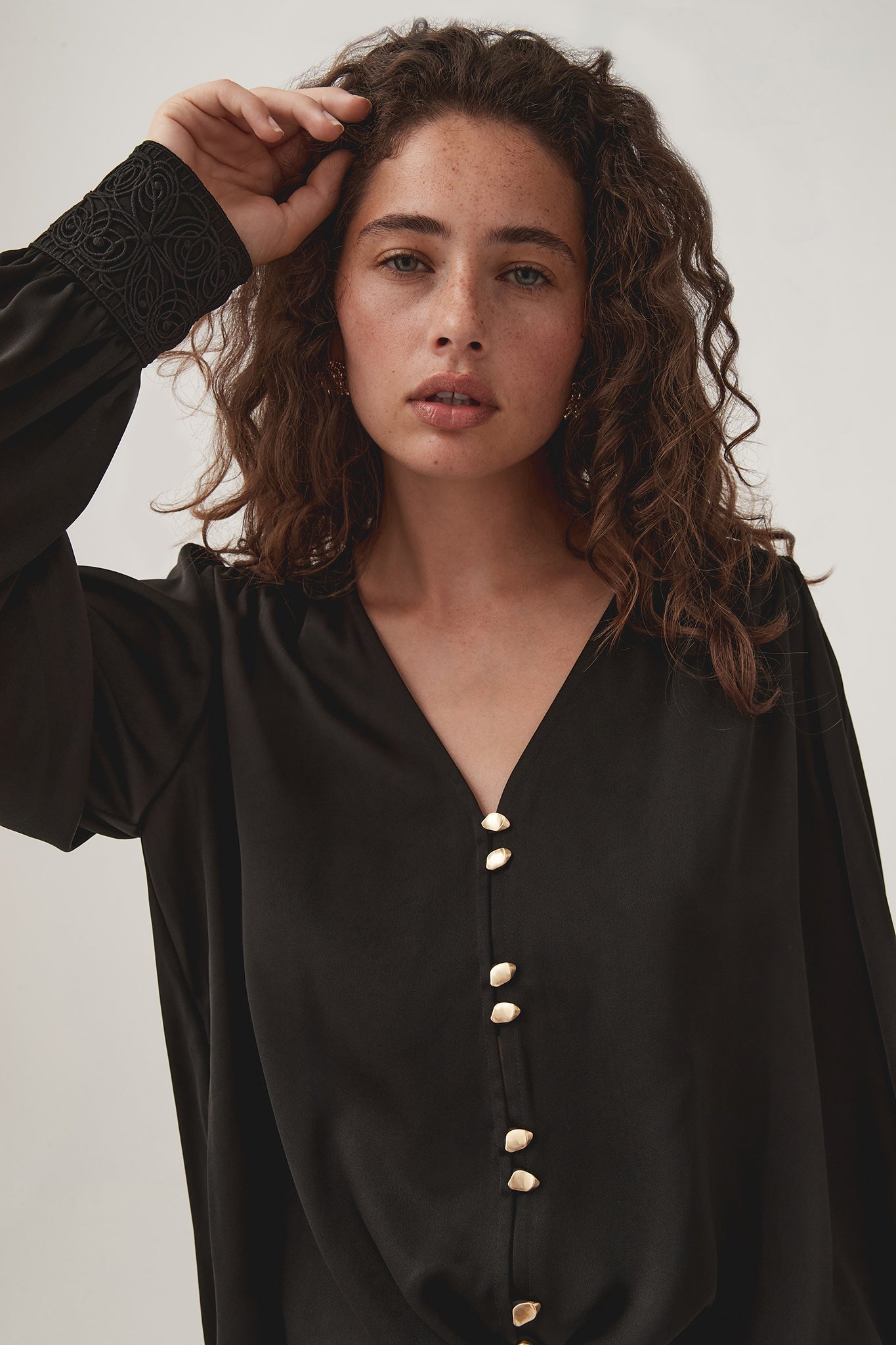 Aj Paloma Lace Cuff Blouse Shirt