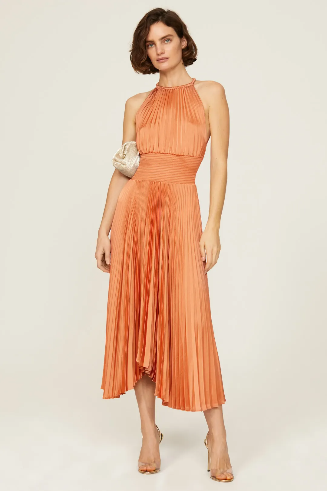 ALC Renzo II Satin Pleated Midi Dress