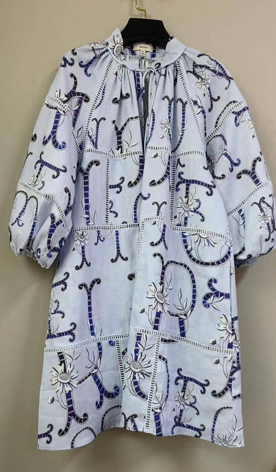 Ortn Floral Print Lace Inset Mini Dress