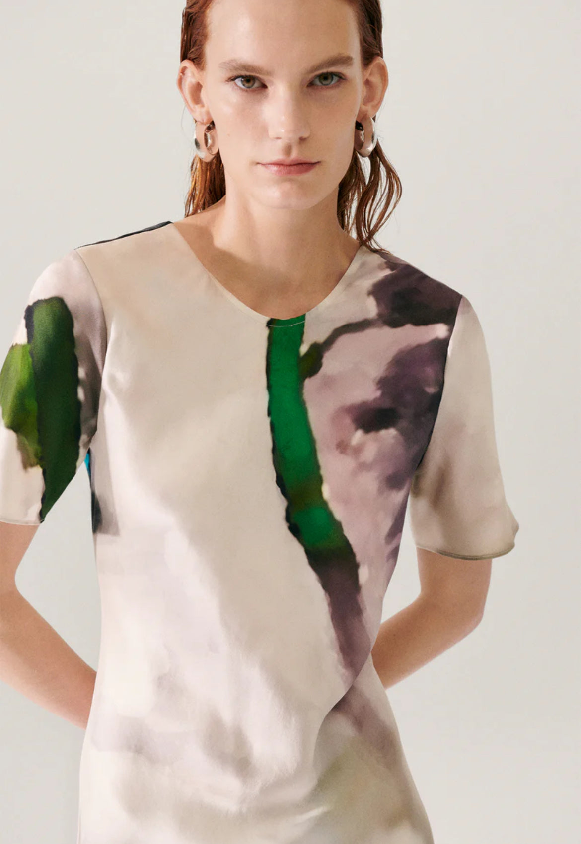 SL Short Sleeve Bias Midi Dress